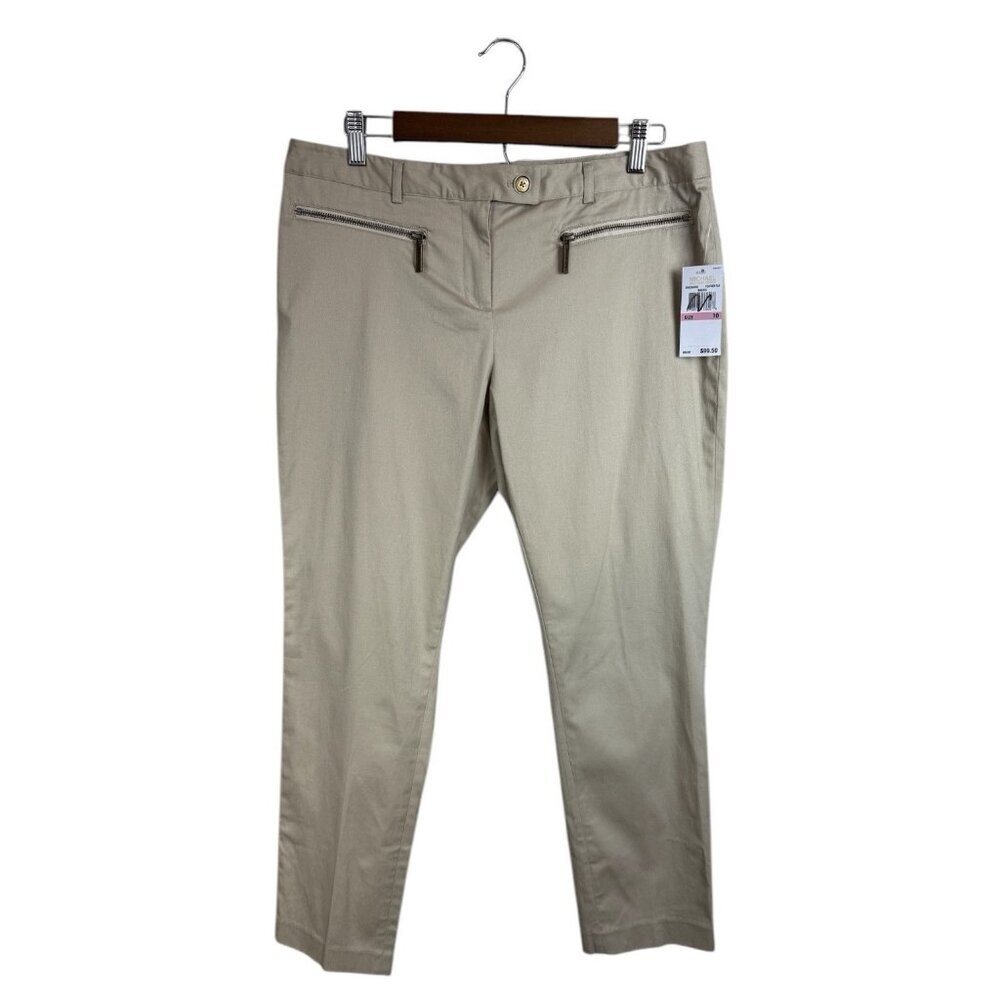 Michael Kors Women's Pants 10 Tan Khaki Cotton Stretch Tapered Preppy Old Money